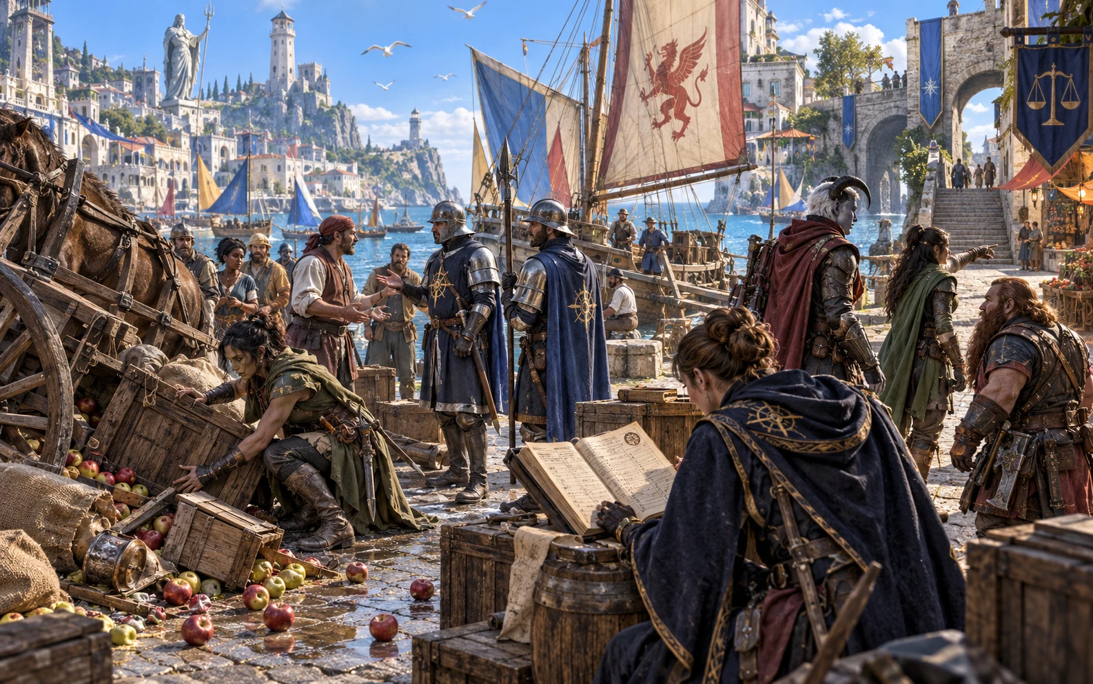 A fantasy party chooses whether to help, leave or negotiate during an unfolding event